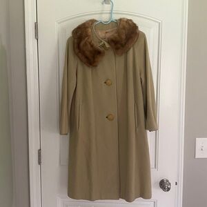 Vintage Cashmere camel car coat with Mink collar